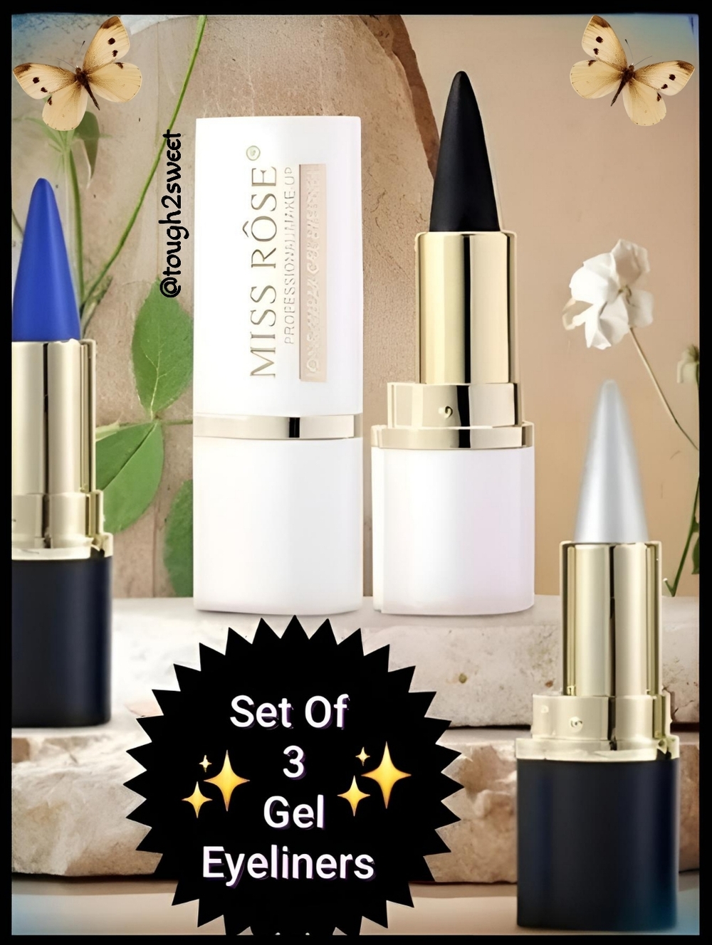 🆕️WATERPROOF SMUDGE PROOF HIGHLY PIGMENTED GEL EYELINER SET SILVER,BLUE & BLACK